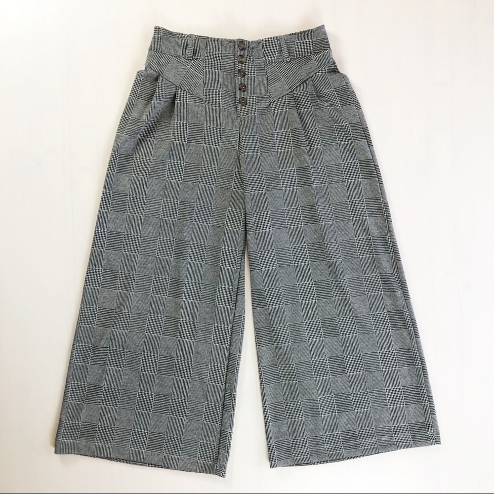 Anthropologie | Maeve Houndstooth Cropped Wide Leg Pants
